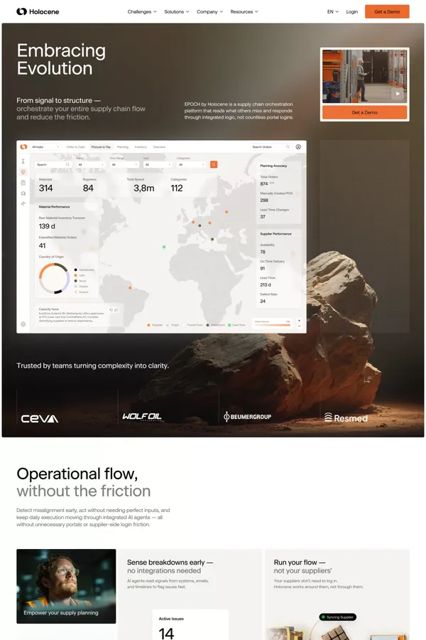 Supply Chain Intelligence Software | Real-Time Clarity By Holocene - Landing design inspiration