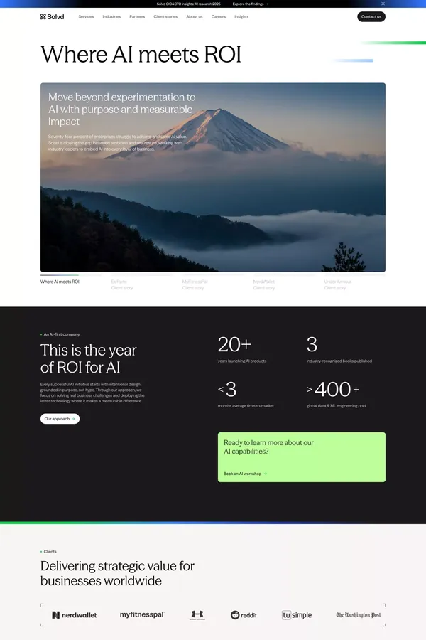 An AI-first advisory and digital engineering firm | Solvd - Landing design inspiration