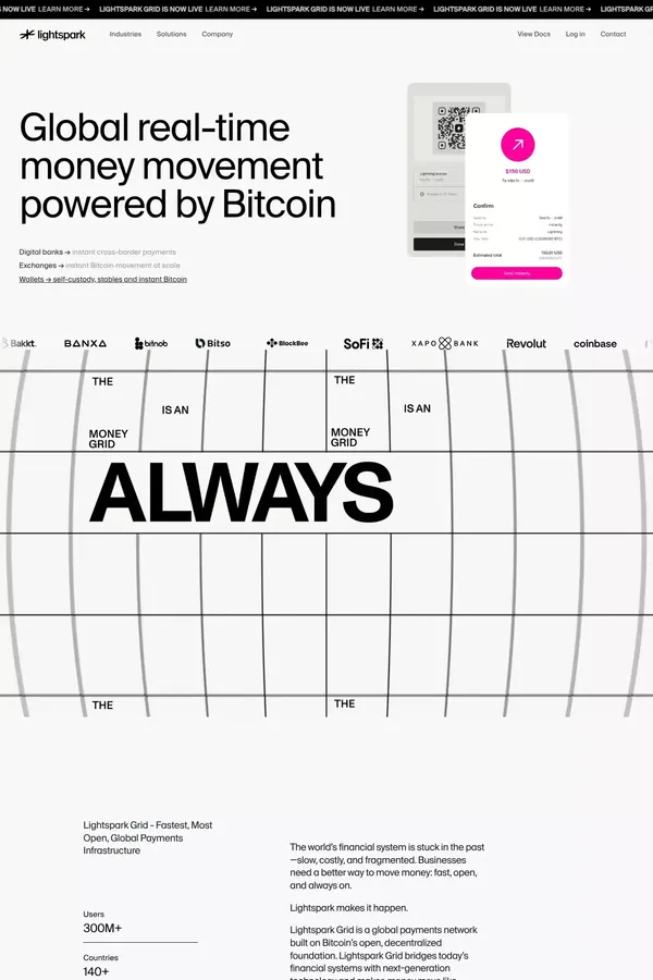 Global Payments Platform for Instant Bitcoin Transfers - Landing design inspiration