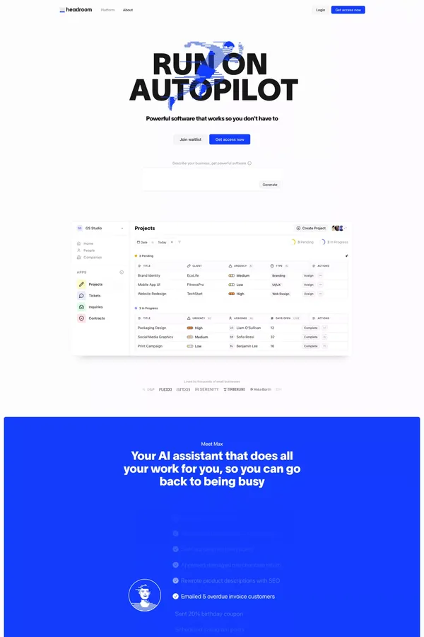 Headroom — Custom Software, Built for Your Business - Landing design inspiration