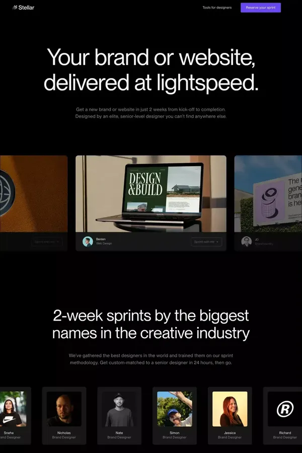Stellar — Blazing fast design sprints - Landing design inspiration