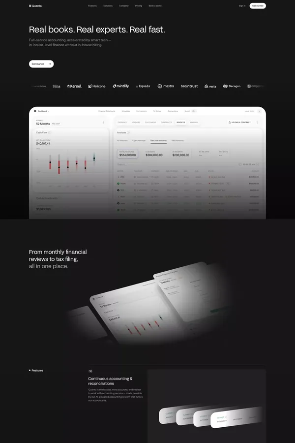Quanta - Real-time accounting, purpose-built for software companies. - Landing design inspiration