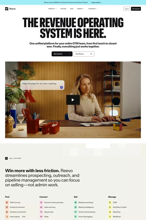 Reevo | The AI-native Revenue Operating System for GTM Teams - Landing design inspiration