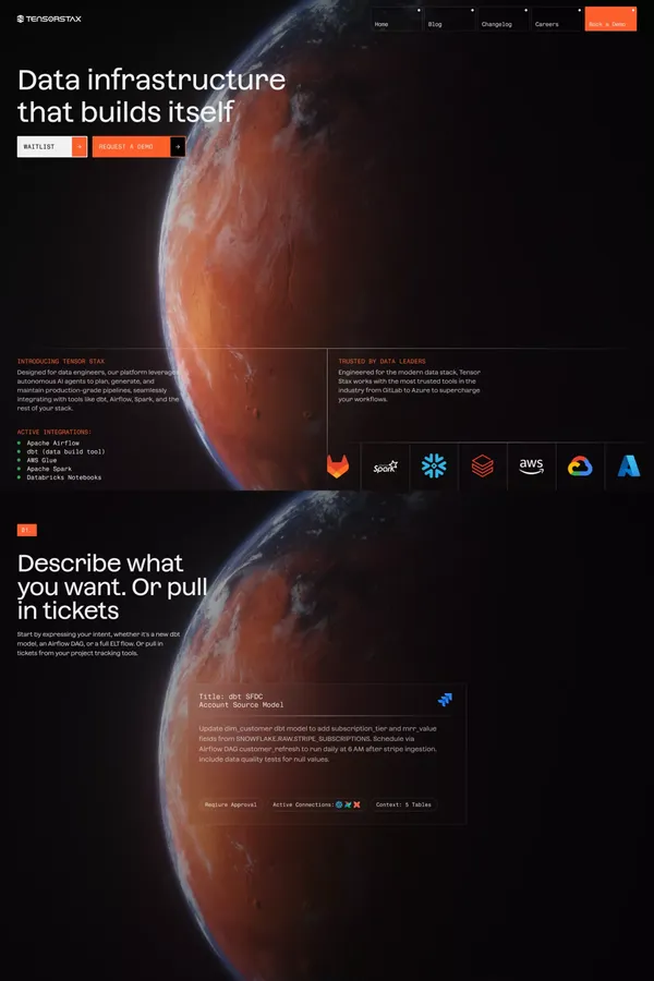 TensorStax — Autonomous AI for Data Engineering - Landing design inspiration