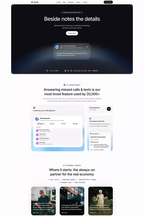 Beside - Landing design inspiration