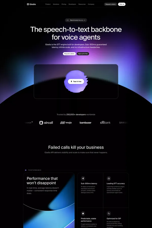 Gladia | Audio Transcription API - Landing design inspiration