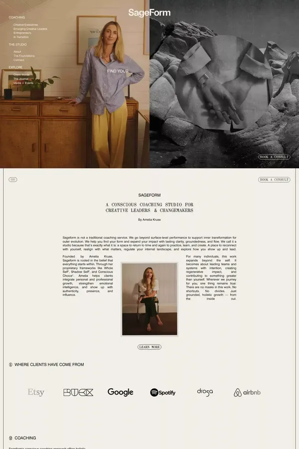 Conscious Leadership & Growth Coaching | Amelia Kruse - Portfolio design inspiration