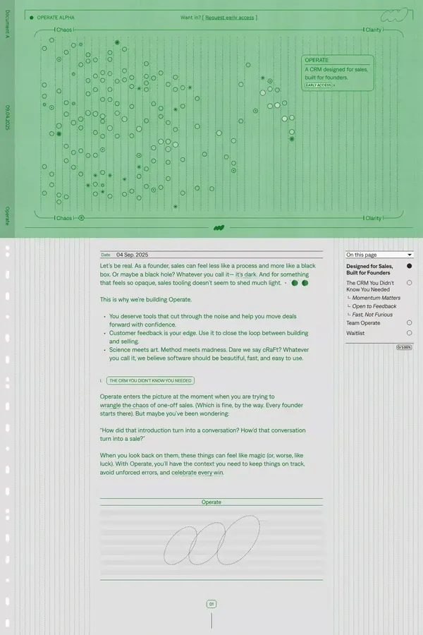 Operate — A CRM designed for sales, built for founders - Other design inspiration