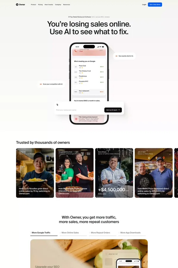 Online Ordering and Restaurant Marketing System | Owner.com - Landing design inspiration