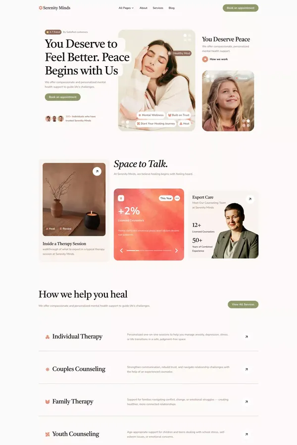 Serenity - Mental Health Counselling Framer Template - Template design inspiration