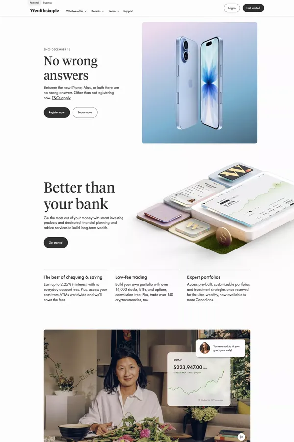 Wealthsimple: Better than your bank - Landing design inspiration