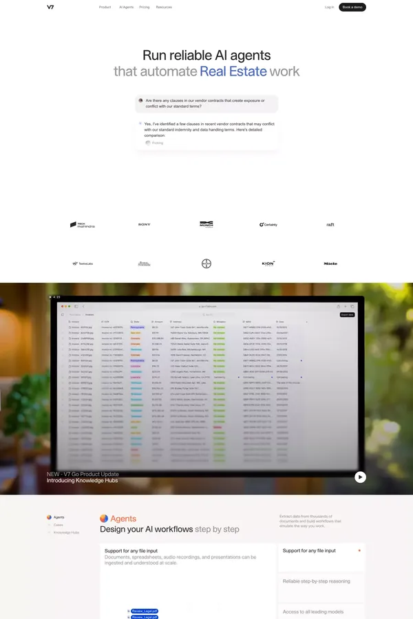 V7 Go | AI Agent Platform for Finance, Legal & Insurance - Landing design inspiration