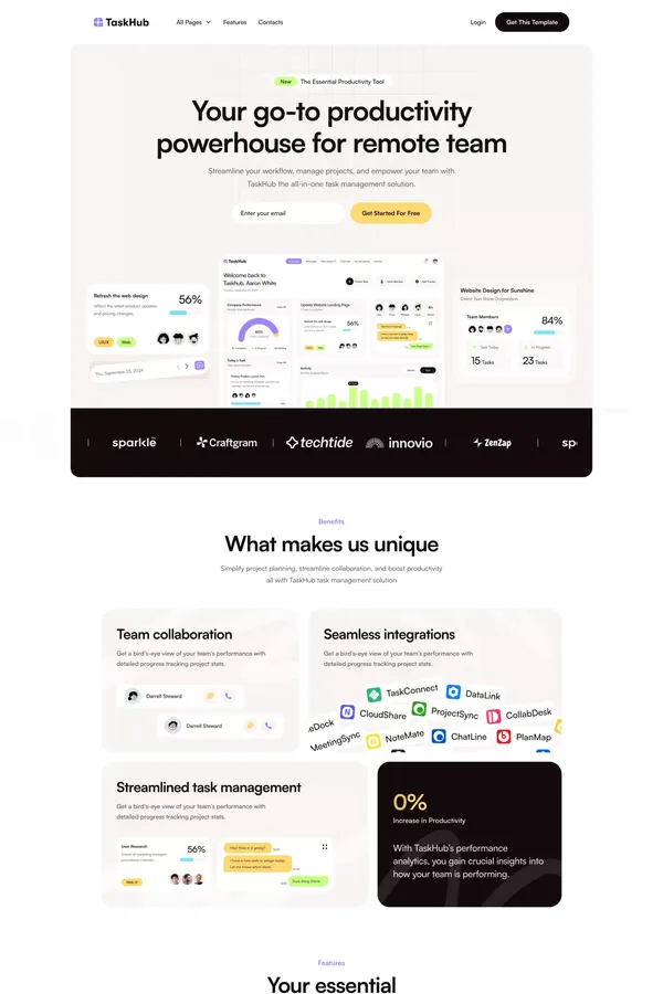 TaskHub - Framer SaaS Template - Template design inspiration