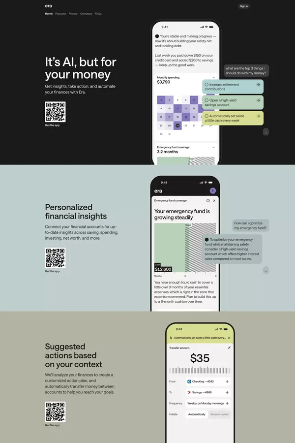 AI to make more of your money | Era - Landing design inspiration