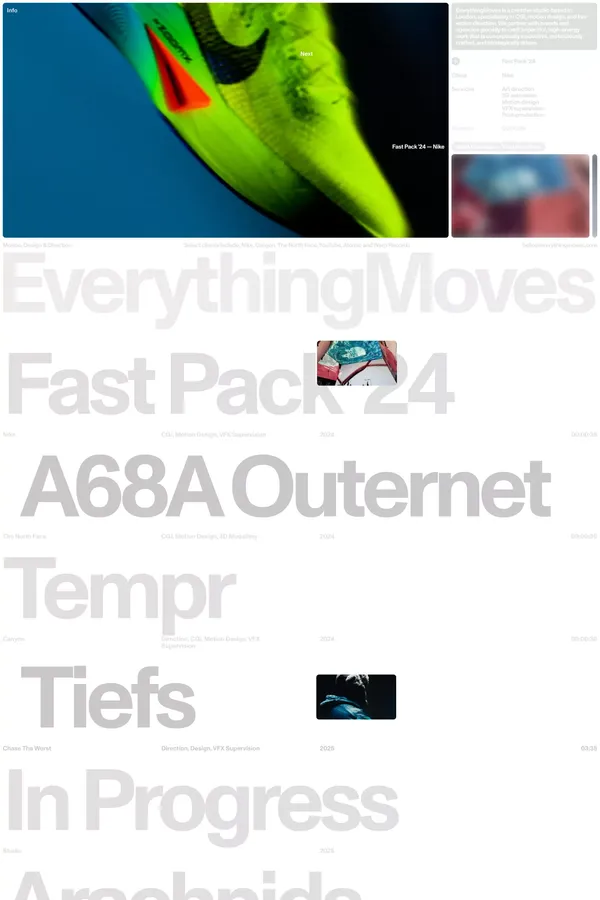 EverythingMoves - CGI, Motion Design & Direction Studio - Portfolio design inspiration