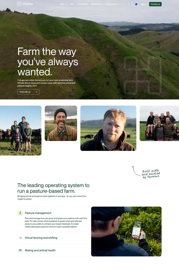 Halter® | Virtual Fencing and Pasture Management - Landing design inspiration