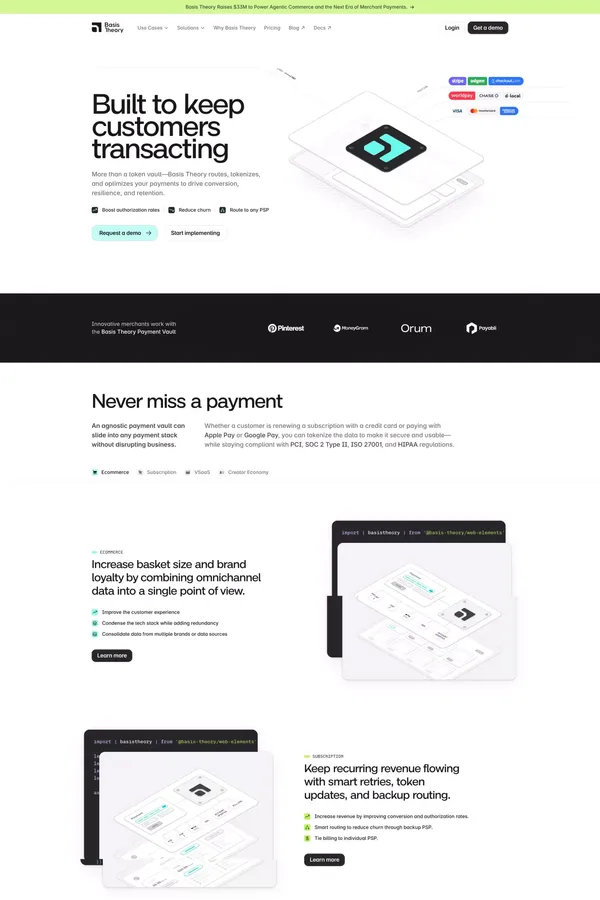 Basis Theory: Built to Keep Customers Transacting - Landing design inspiration