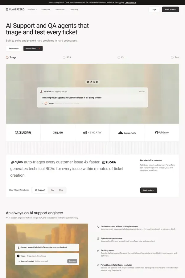 PlayerZero - Landing design inspiration