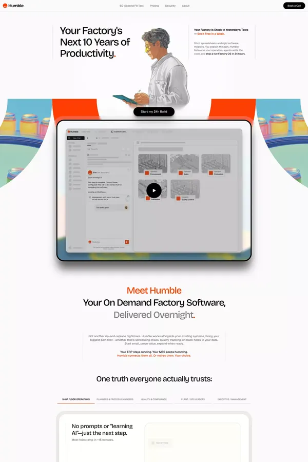 Humble - AI For Smart Manufacturing - Landing design inspiration