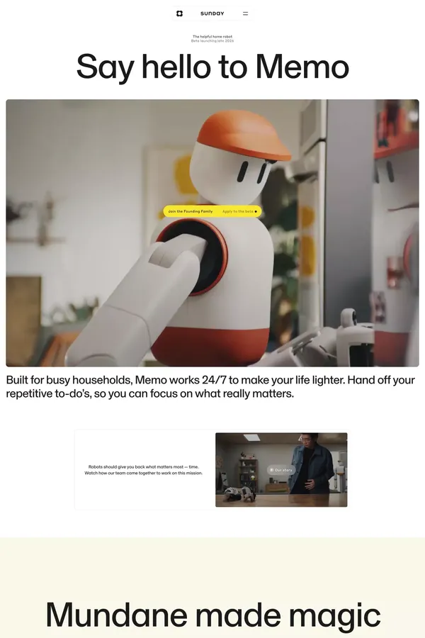 Sunday Robotics | The helpful robotics company - Landing design inspiration