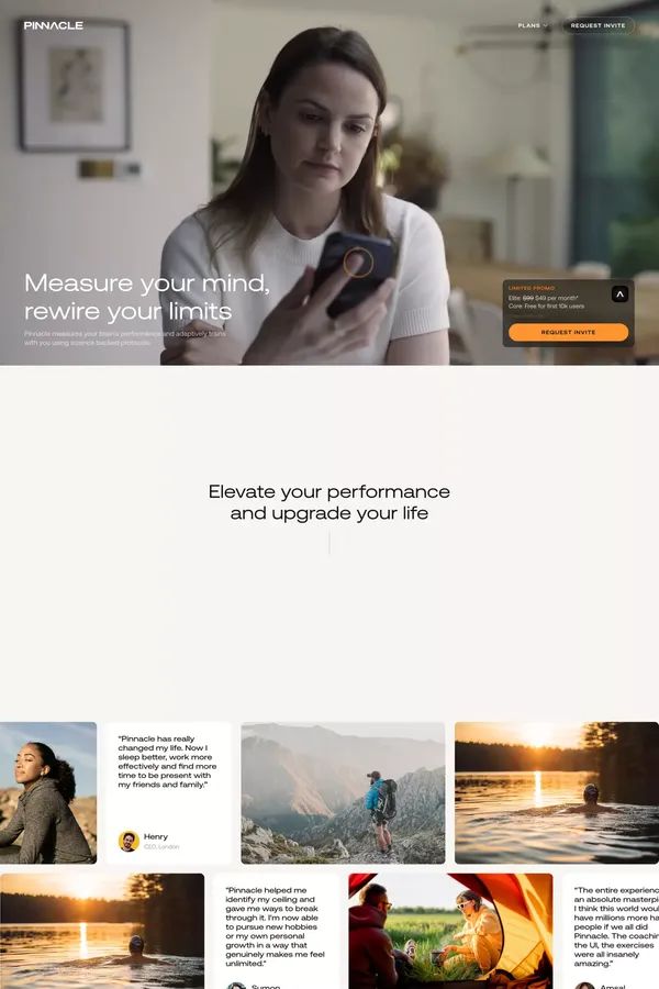 Pinnacle | A new era for mental performance - Landing design inspiration