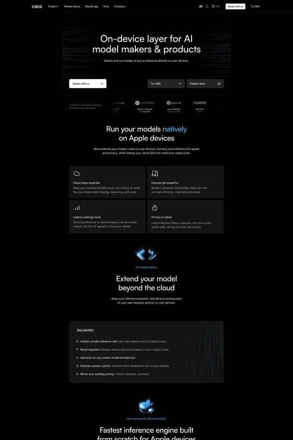 Mirai: On-Device Layer for AI Model Makers & Products - Landing design inspiration