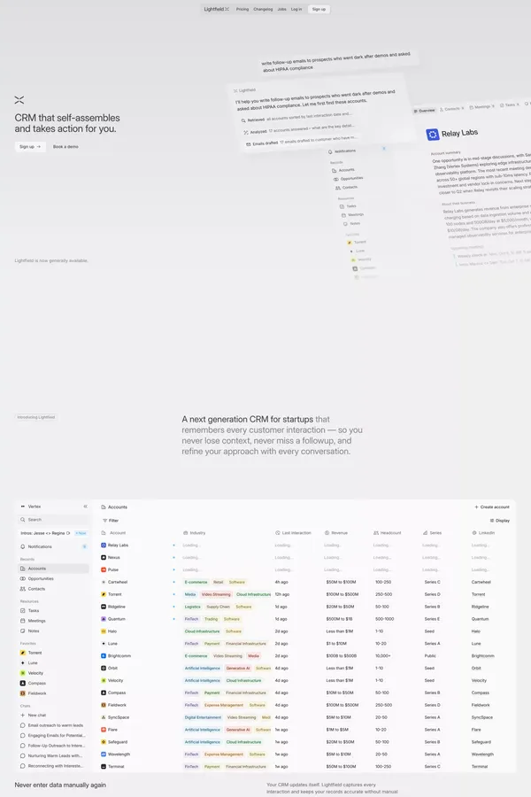Lightfield - A new kind of CRM - Landing design inspiration