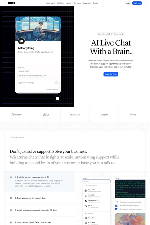 Wist: AI Live Chat Customer Support - Landing design inspiration