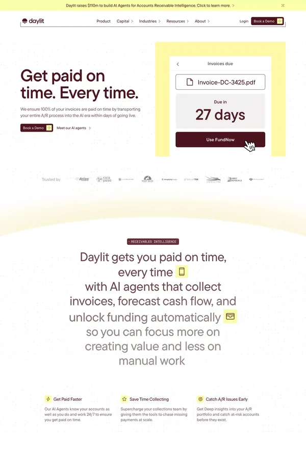 AI Agents for Account Receivables & Working Capital Solutions | Daylit - Landing design inspiration