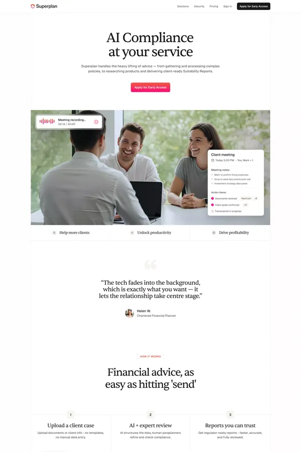 Superplan | AI Paraplanner at your service - Landing design inspiration