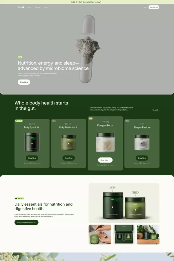 Seed • Whole Body Health Starts in the Gut - Landing design inspiration