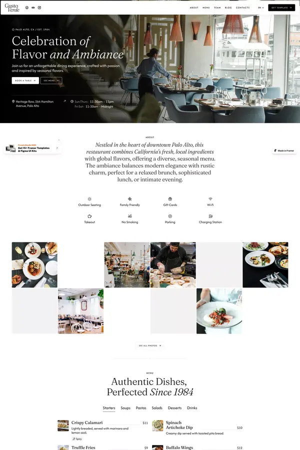 Gusto Verde - Minimalist Framer Template for Restaurants - Template design inspiration