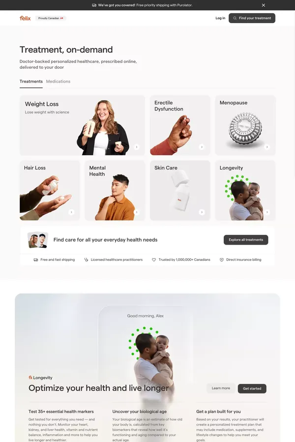 Felix | On-Demand Treatment & Online Prescriptions For Everyday Health - Landing design inspiration