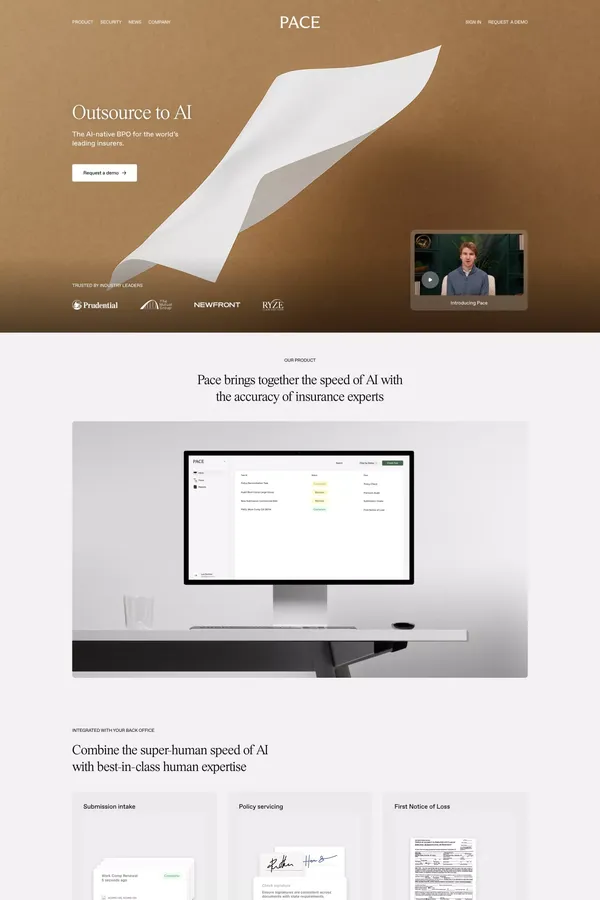 Pace | Outsource to AI - Landing design inspiration