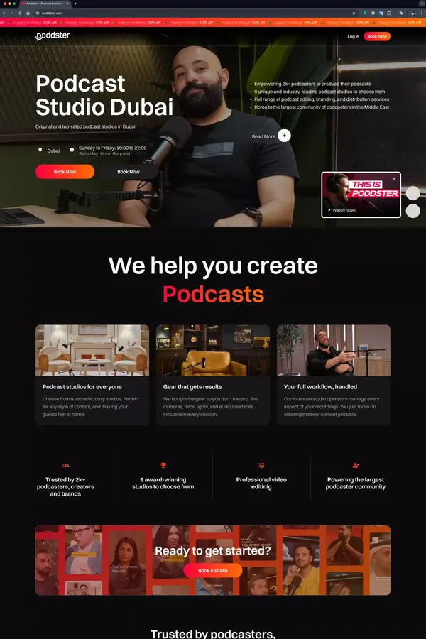 Podcast Studio Dubai. Rent now - Poddster - Portfolio design inspiration