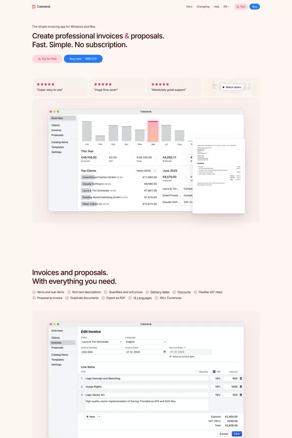 Simple invoicing app for freelancers – Cakedesk