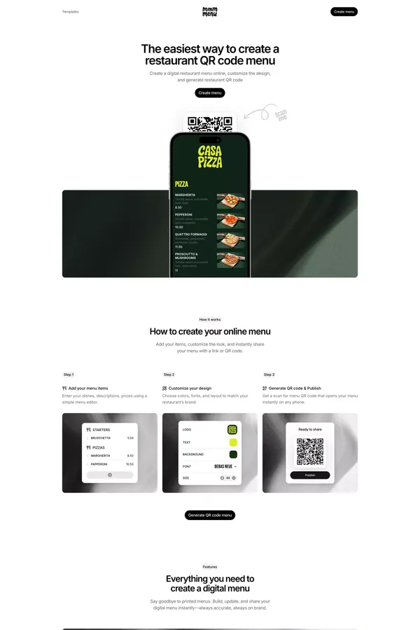 mmmmenu | Restaurant QR Code Menu - Landing design inspiration