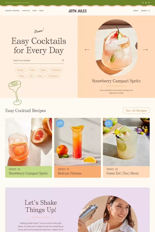 Join Jules - Cocktail Recipes for Any Day - Blog design inspiration