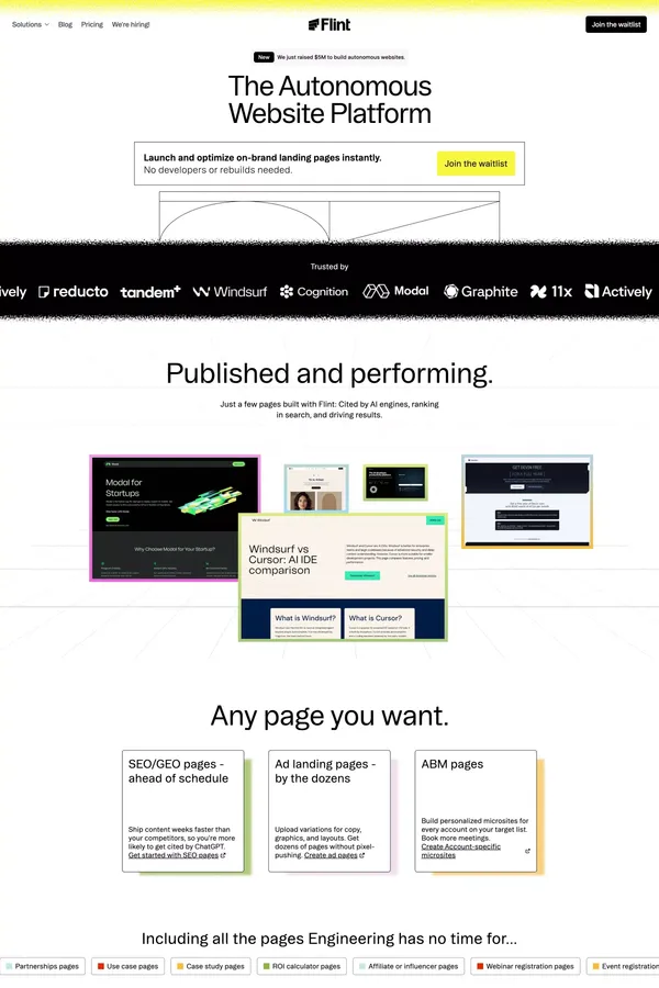 Flint | Autonomous websites. Launch landing pages fast. - Landing design inspiration