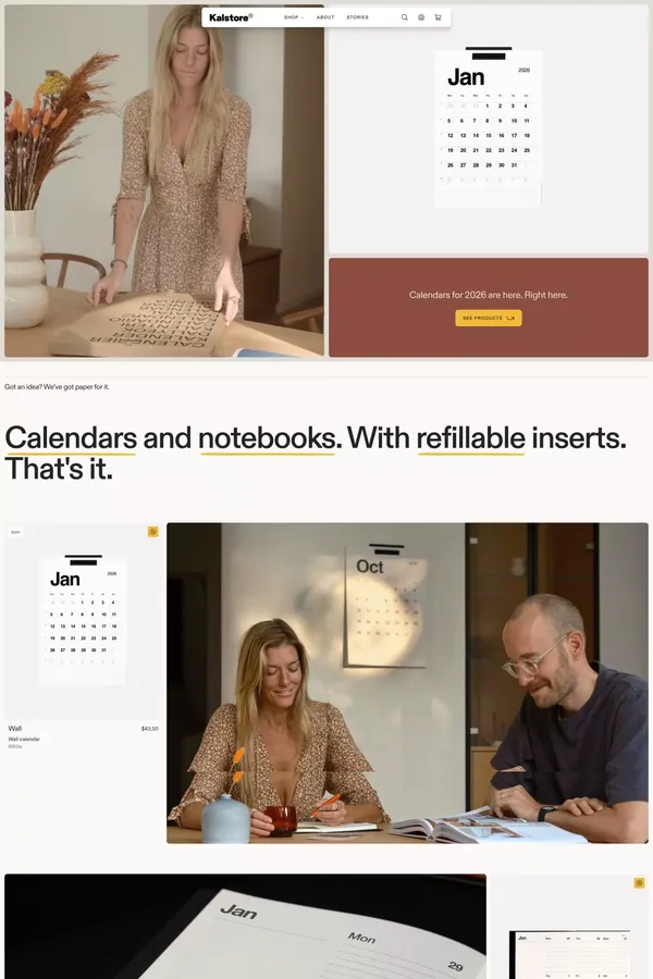 Kalstore® — Minimalistic Everyday Calendars & Planners - Ecommerce design inspiration