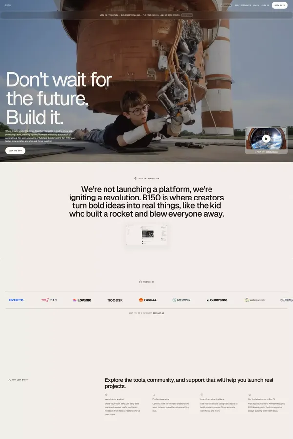 B150 —  The professional social network for Gen AI builders and creators - Landing design inspiration