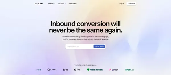 Spara - The AI-powered inbound conversion platform - Landing design inspiration