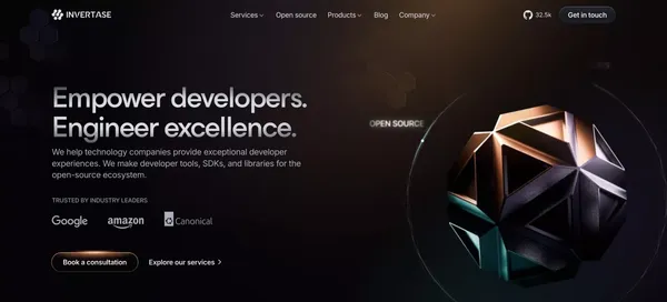 Transform Developer Experience | Invertase - Landing design inspiration