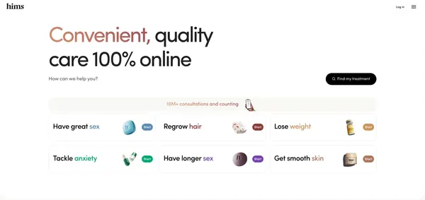 Telehealth for a healthy, handsome you | hims - Landing design inspiration