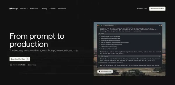 Warp: The Agentic Development Environment - Landing design inspiration