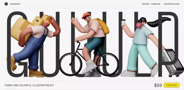 GUUULP! 3d Illustration Kit - Landing design inspiration