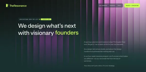 The Resonance | A design-led Venture studio for entrepreneurs - Landing design inspiration