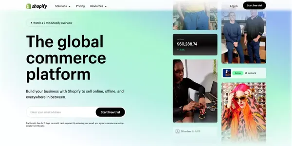 Start and grow your e-commerce business - 3-Day Free Trial - Landing design inspiration