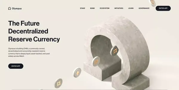 Olympus - The future decentralized reserve currency - Landing design inspiration