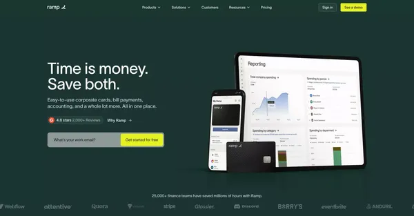 Spend Management, Corporate Cards & Accounts Payable Solutions | Ramp - Landing design inspiration